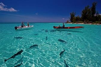 Boat and clear water in Seychelles
